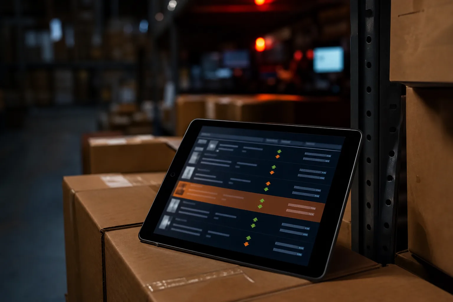 Tablet z listą produktów i zmianami cen w magazynie sklepu internetowego